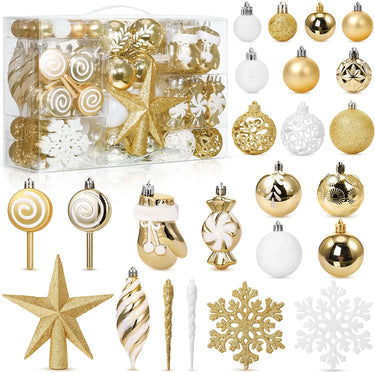 130 Pcs Christmas Tree Ornaments Set Assorted Hanging Ornaments Ball Set with Hanging Loop for Xmas Holiday Party Wreath Xmas Tree Decor